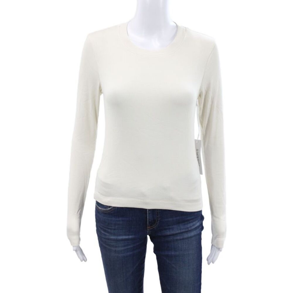 Stateside Women Basic Ivory Long Sleeve Crew Neck T-Shirt Micro Modal Size L
